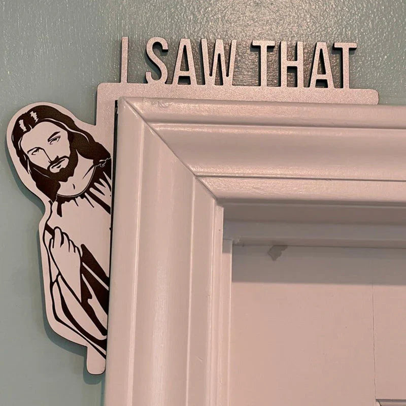 Funny Jesus Door Frame Decoration - the Holy Look with Humour!