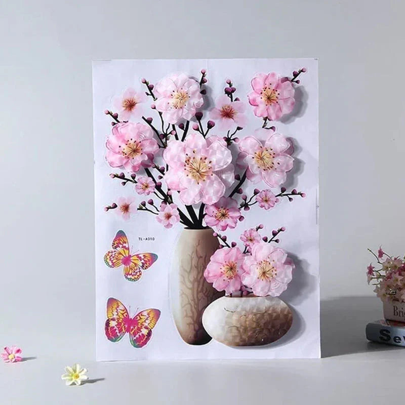 3d Flower Wall Tattoo Set - Diy Plant Vase