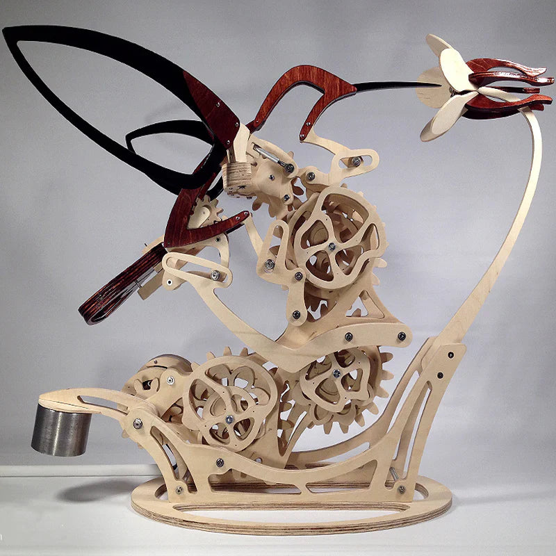 Kinetic Hummingbird Wood Sculpture - Movement Meets Art