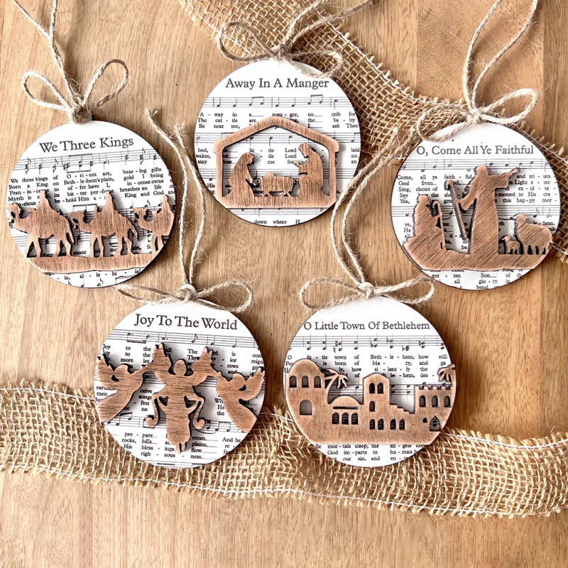 Musical Nativity Scene Ornament Made From Sheet Music