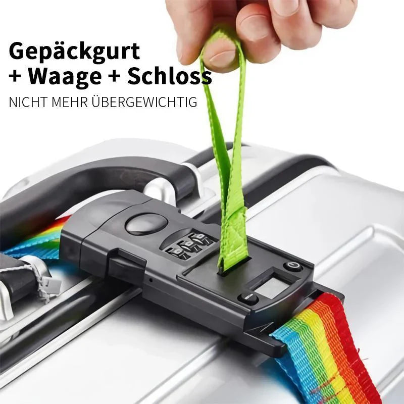 Luggage Strap with Integrated Scales and Combination Lock