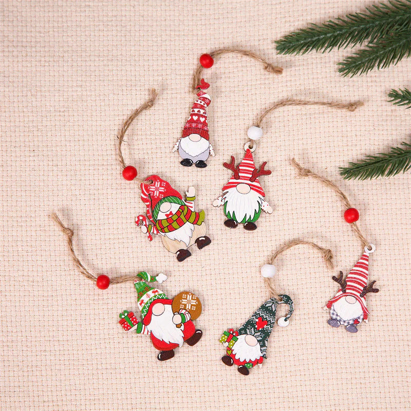 Wooden Christmas Tree Decoration Set with Gnomes