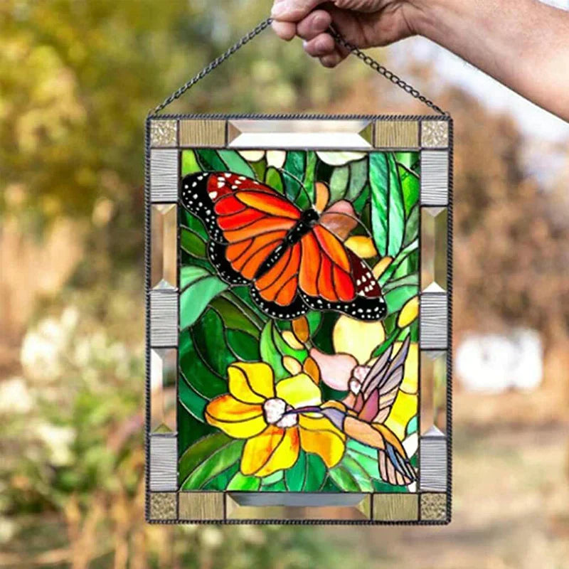 Stained Glass Bird Pendant for Window Decoration