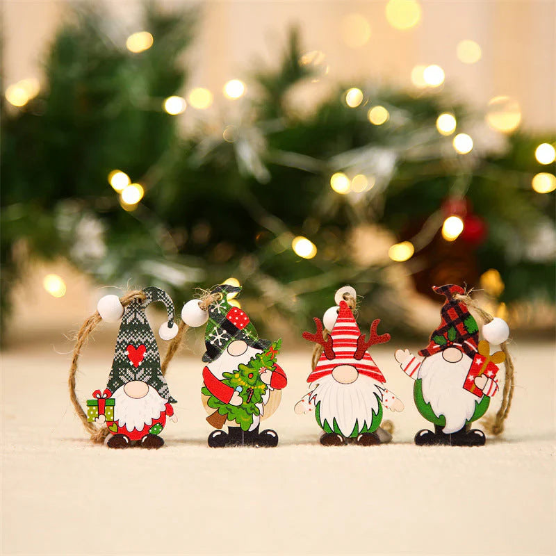 Wooden Christmas Tree Decoration Set with Gnomes