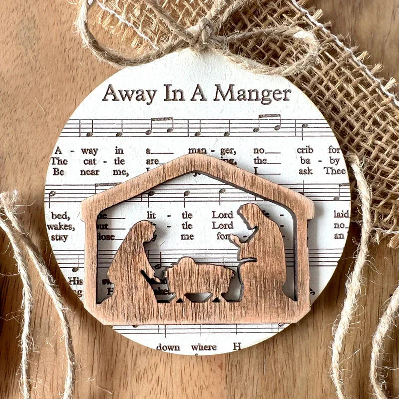 Musical Nativity Scene Ornament Made From Sheet Music