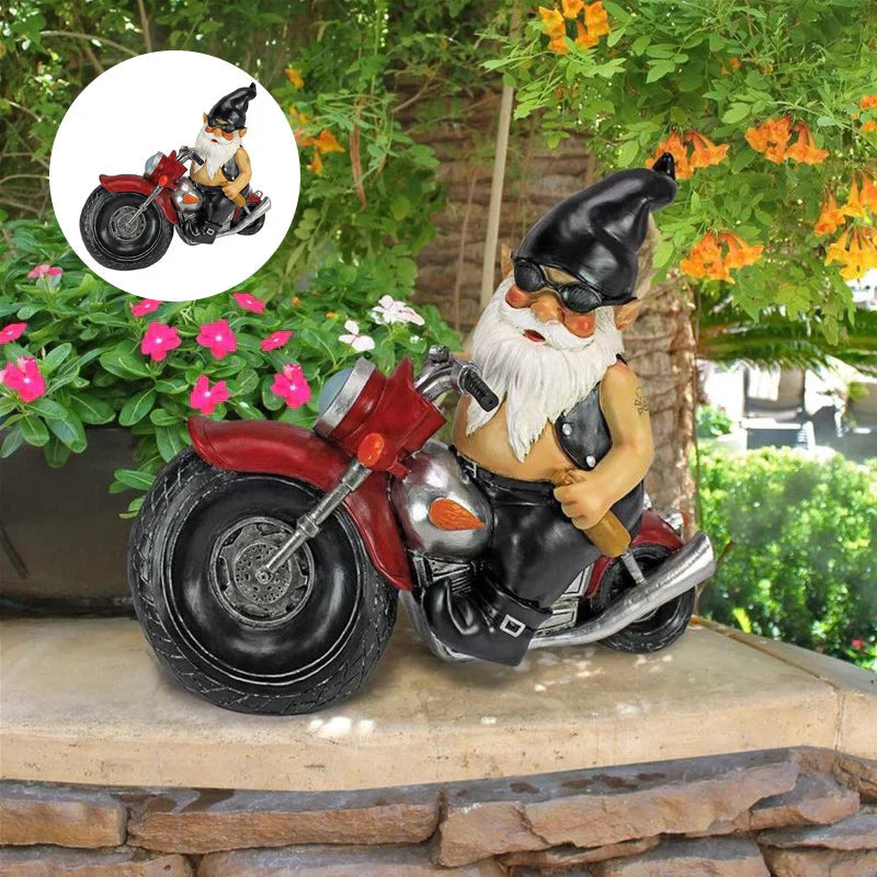 Witty Motorbike Gnome Statue - the Eye - Catcher for Garden & Home