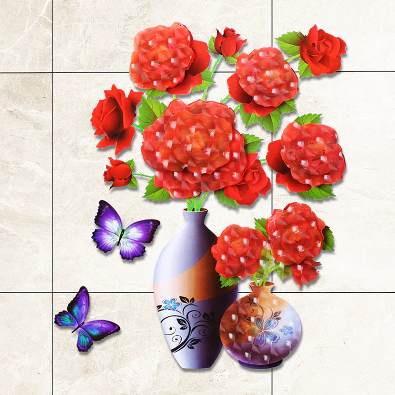 3d Flower Wall Tattoo Set - Diy Plant Vase