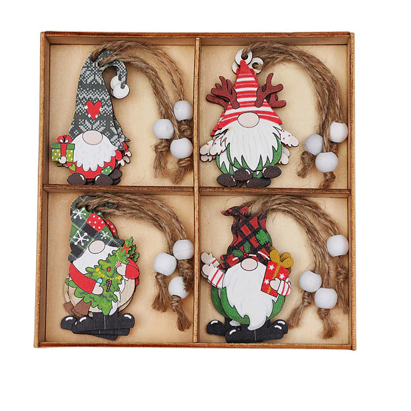 Wooden Christmas Tree Decoration Set with Gnomes