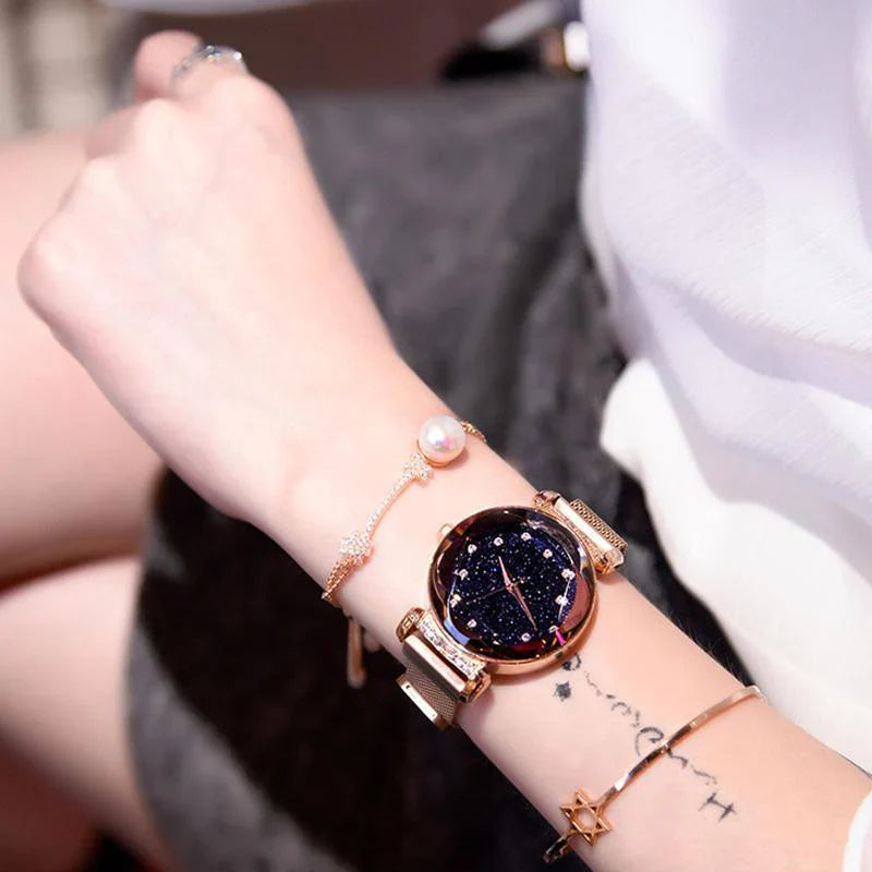 Waterproof Wristwatch with Starry Sky Design for Girls