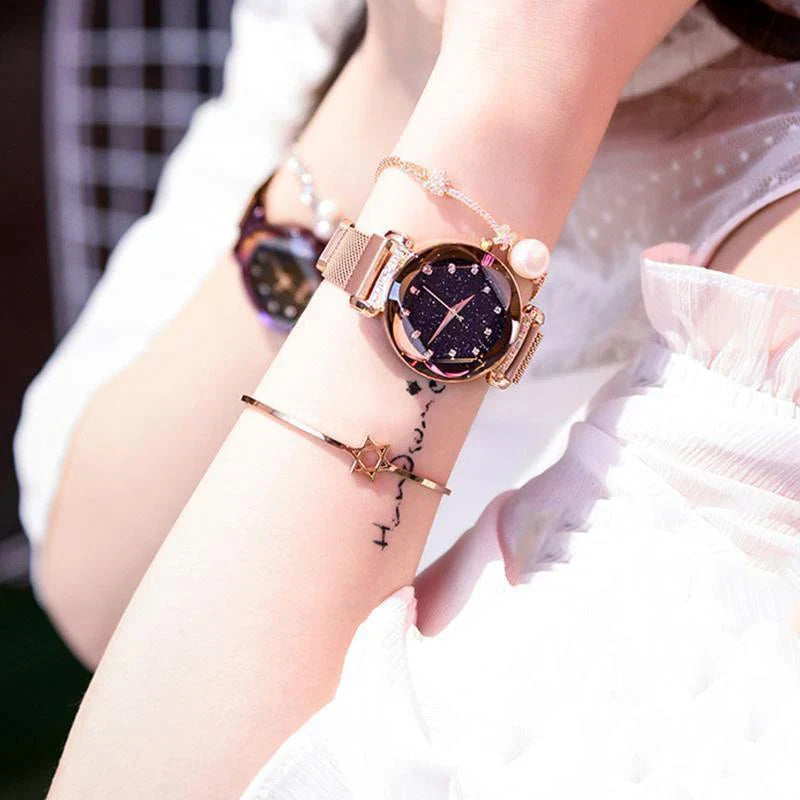 Waterproof Wristwatch with Starry Sky Design for Girls