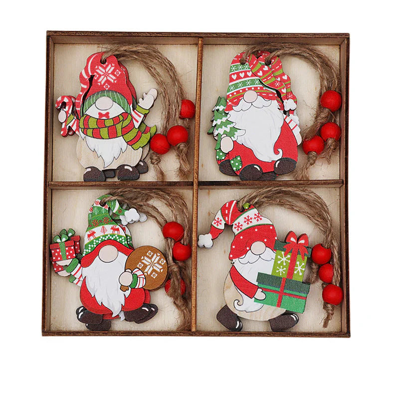 Wooden Christmas Tree Decoration Set with Gnomes