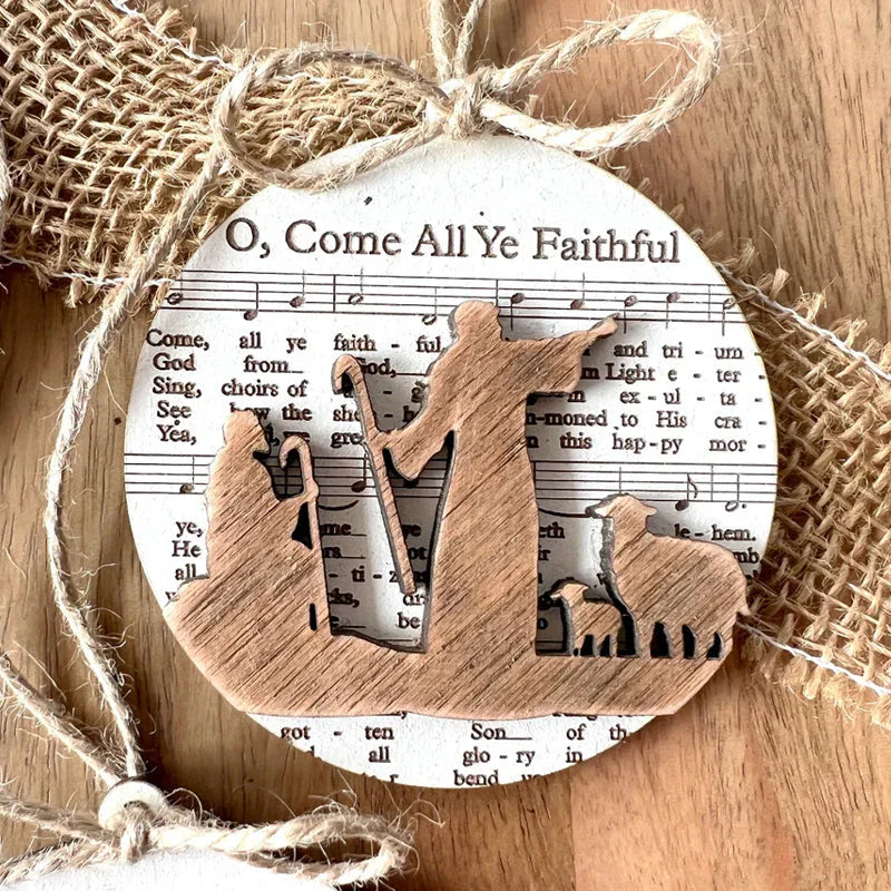 Musical Nativity Scene Ornament Made From Sheet Music