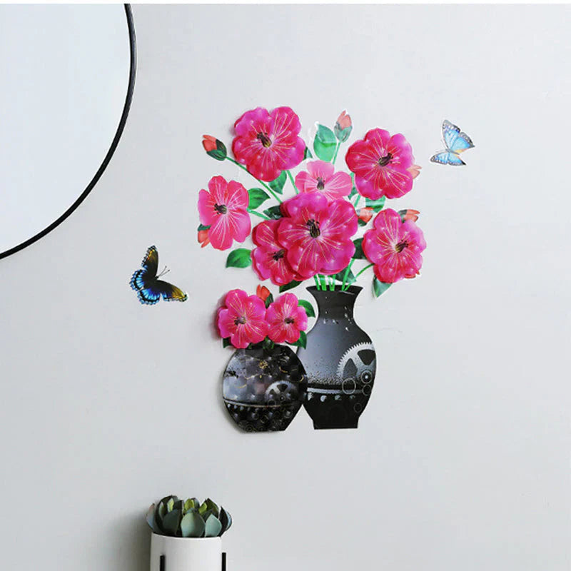 3d Flower Wall Tattoo Set - Diy Plant Vase