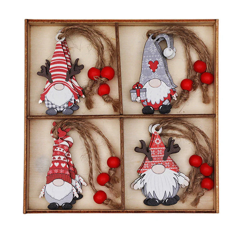 Wooden Christmas Tree Decoration Set with Gnomes