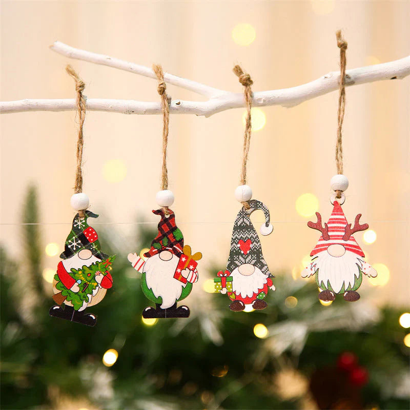 Wooden Christmas Tree Decoration Set with Gnomes