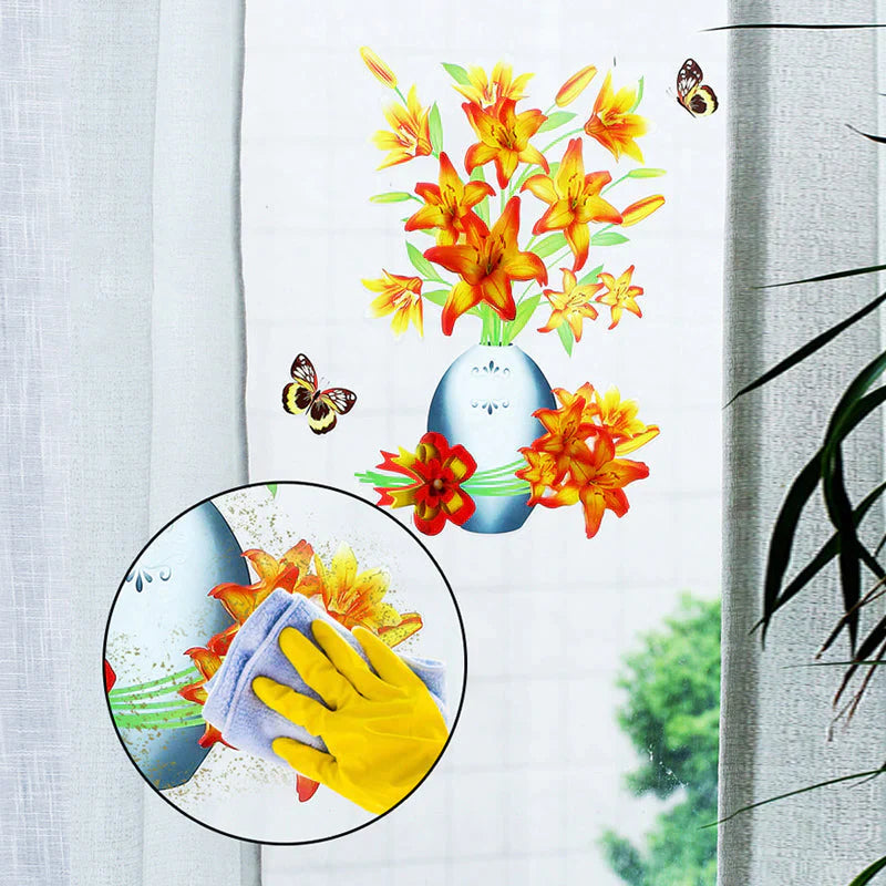 3d Flower Wall Tattoo Set - Diy Plant Vase