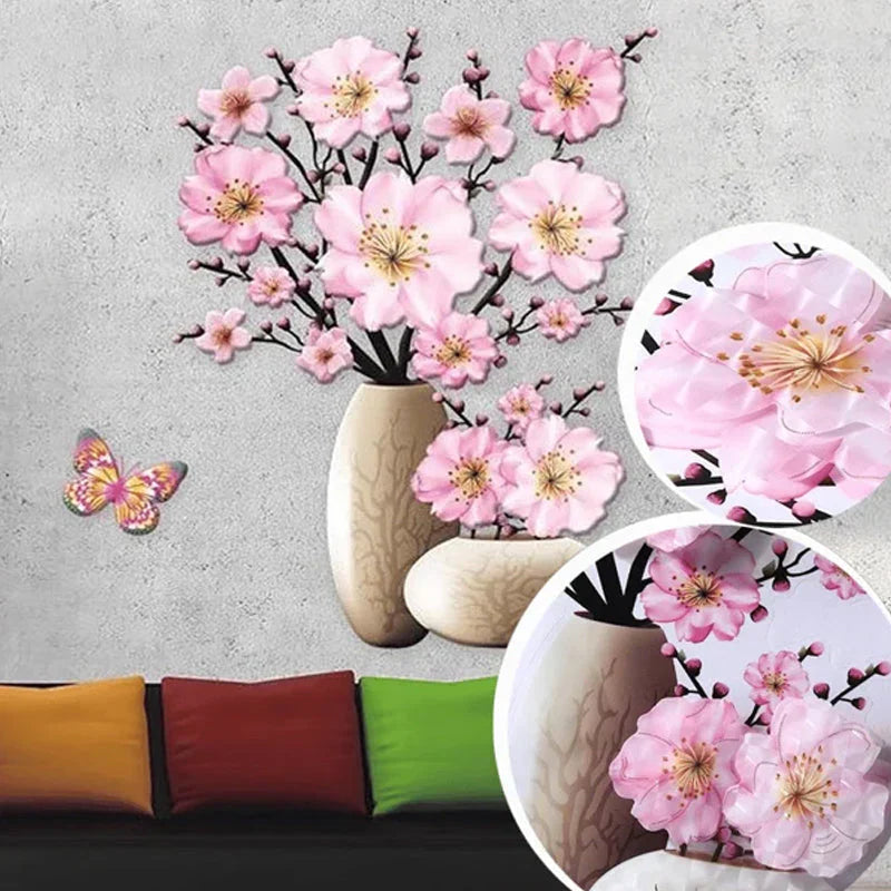 3d Flower Wall Tattoo Set - Diy Plant Vase