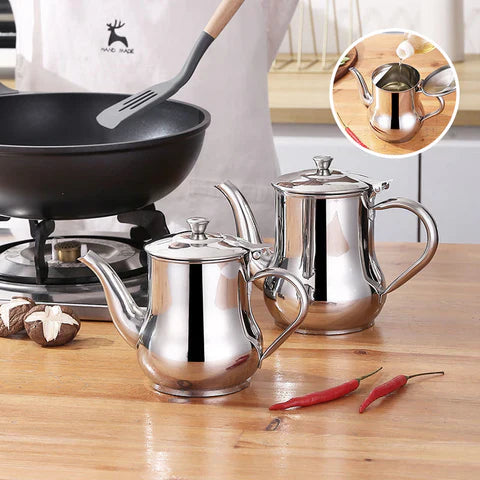 Stainless Steel Oil Can with Sieve - Clean & Sustainable Cooking!