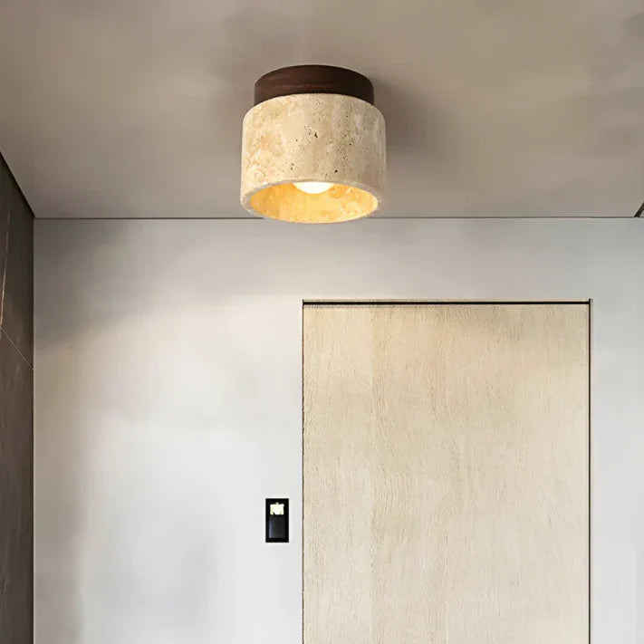 Japanese Ceiling Lamp Made of Yellow Marble in Wabi - Sabi Style