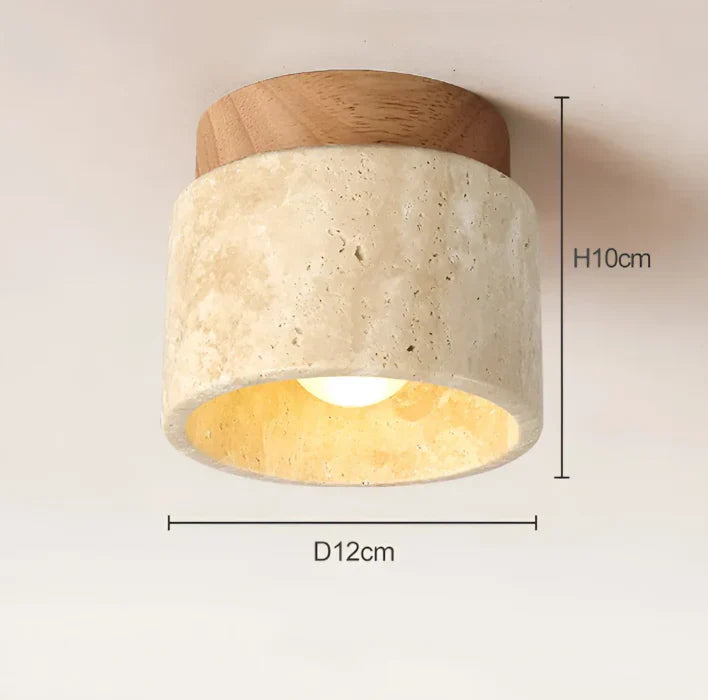 Japanese Ceiling Lamp Made of Yellow Marble in Wabi - Sabi Style