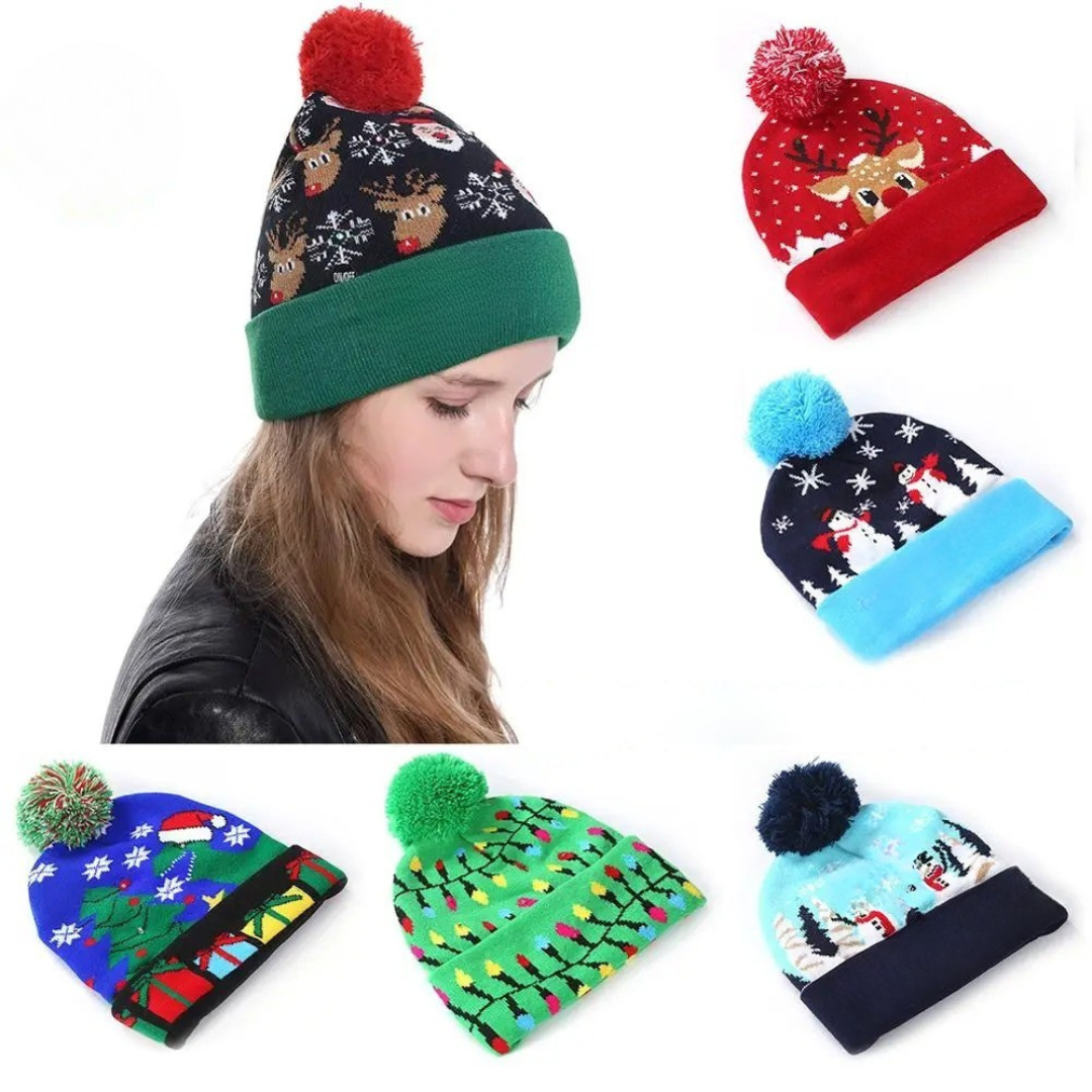 Christmas Led Knitted Hat with a Festive Design