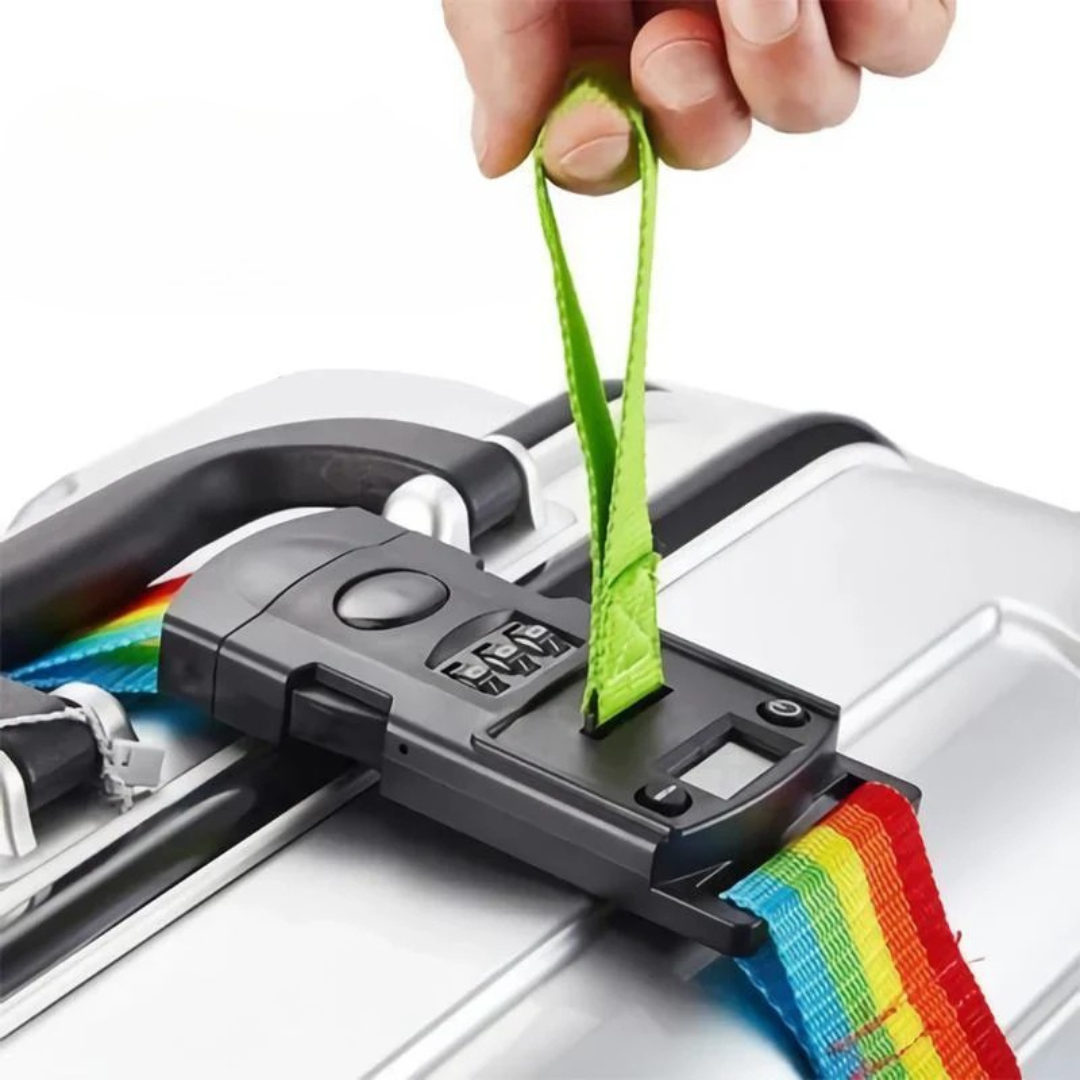 Luggage Strap with Integrated Scales and Combination Lock
