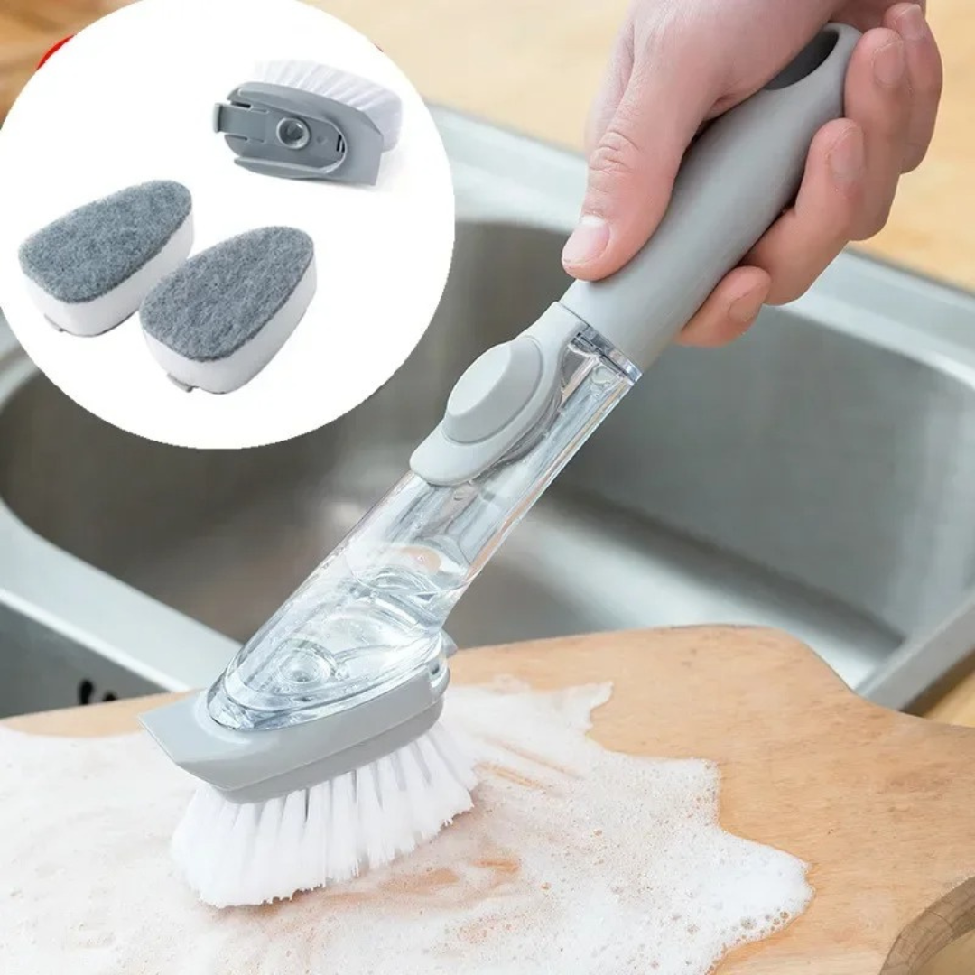 Practical Kitchen Brush with Long Handle and Soap Dispenser