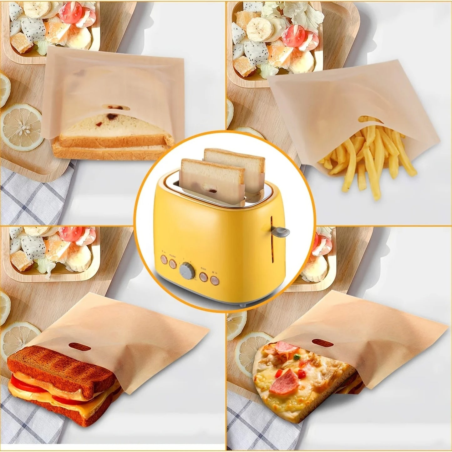 Reusable Non - Stick Toaster Bags, Pack of 5