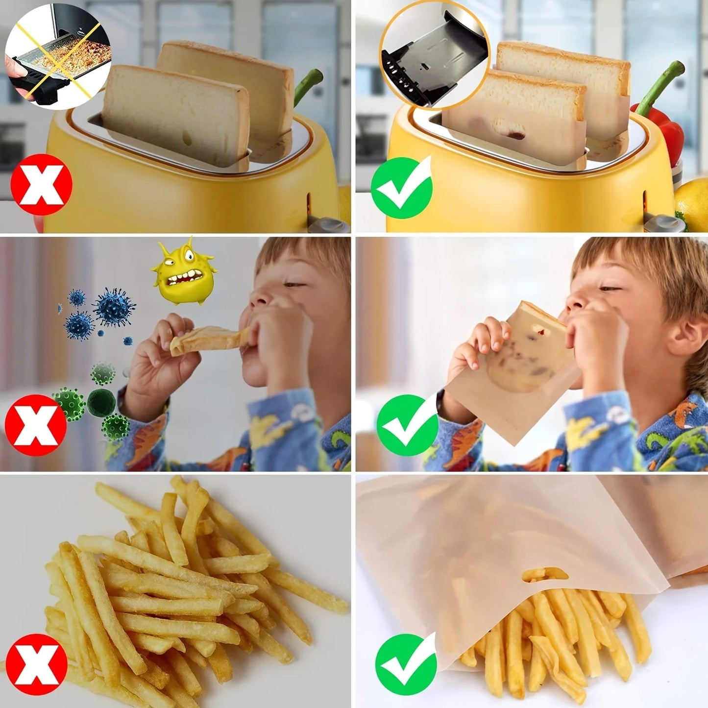 Reusable Non - Stick Toaster Bags, Pack of 5