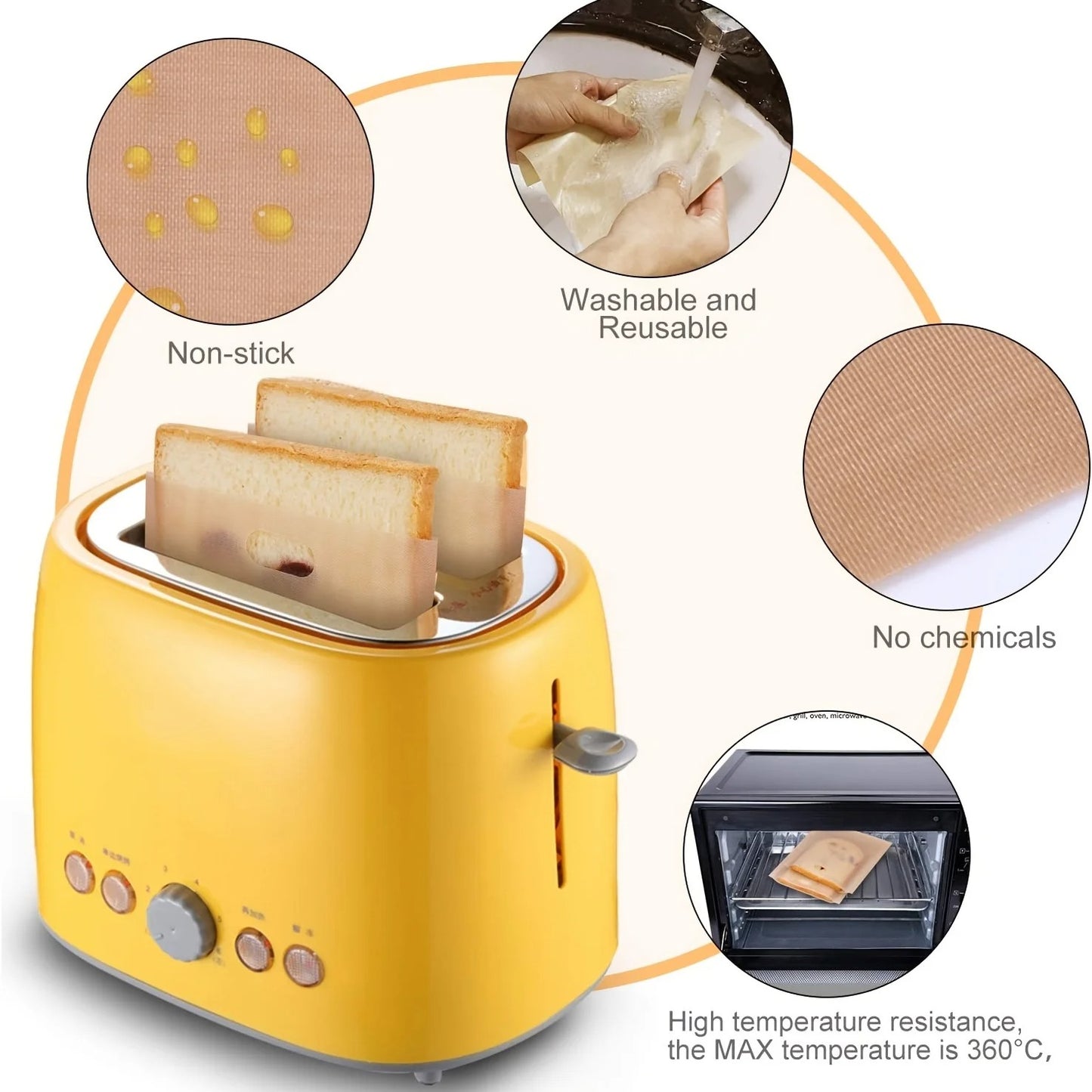 Reusable Non - Stick Toaster Bags, Pack of 5