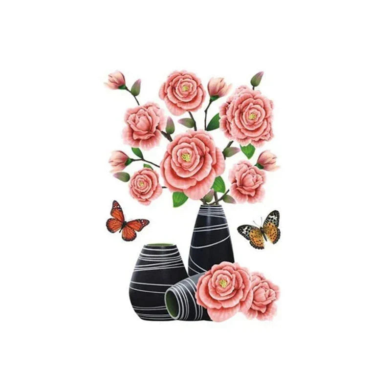 3d Flower Wall Tattoo Set - Diy Plant Vase