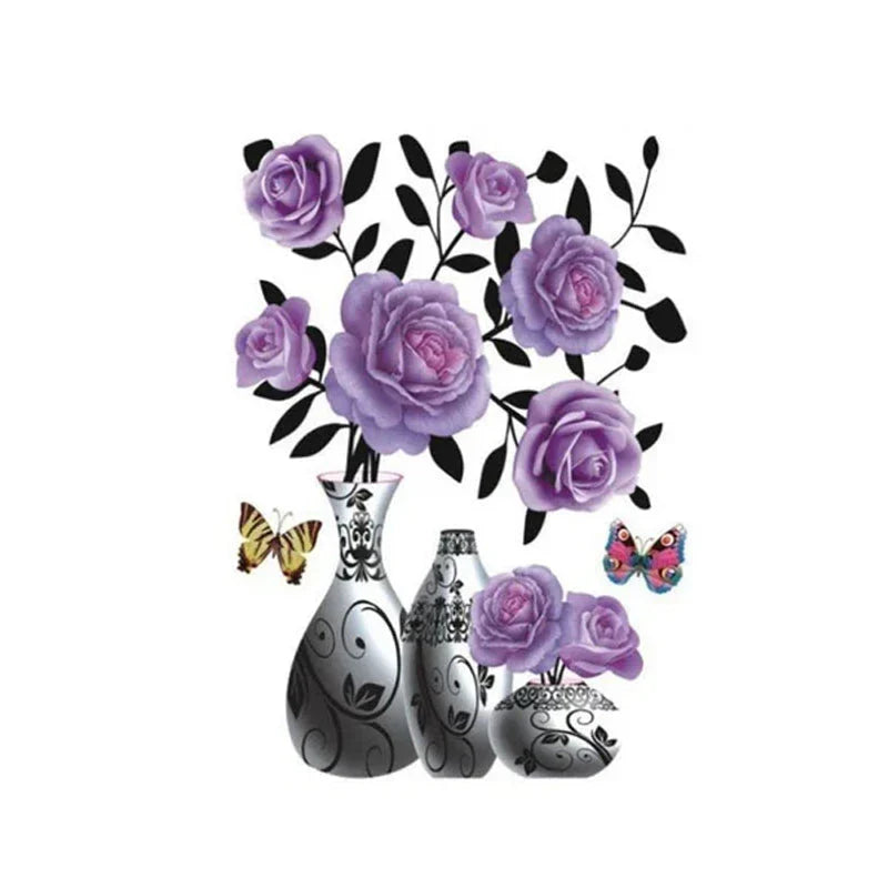 3d Flower Wall Tattoo Set - Diy Plant Vase