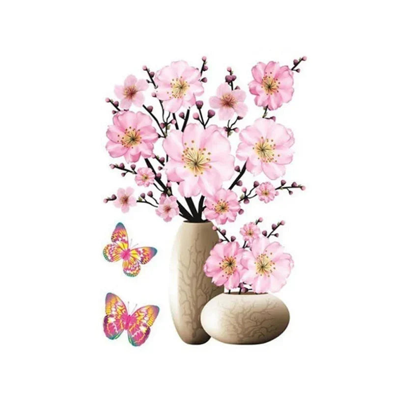 3d Flower Wall Tattoo Set - Diy Plant Vase