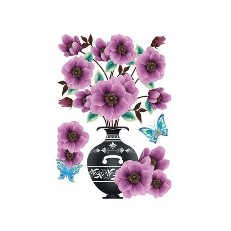 3d Flower Wall Tattoo Set - Diy Plant Vase