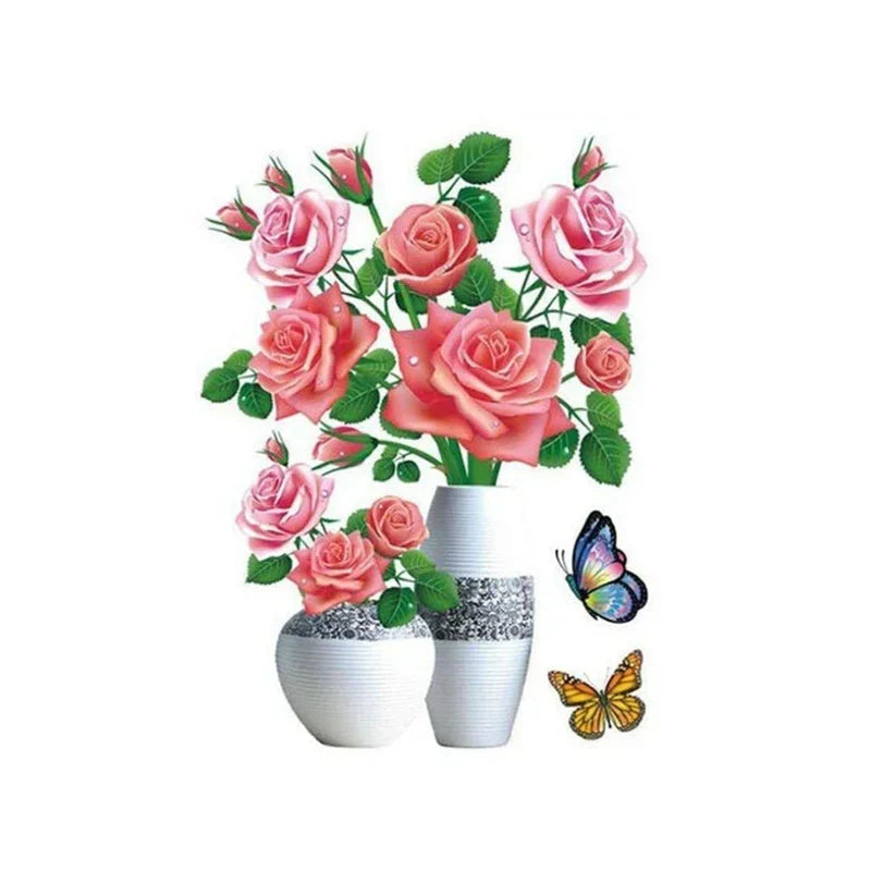 3d Flower Wall Tattoo Set - Diy Plant Vase