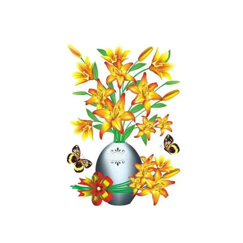 3d Flower Wall Tattoo Set - Diy Plant Vase