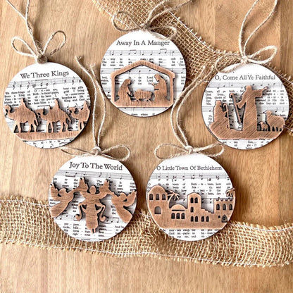 Musical Nativity Scene Ornament Made From Sheet Music