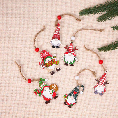 Wooden Christmas Tree Decoration Set with Gnomes