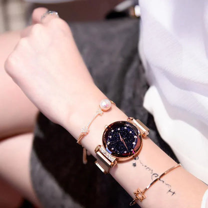 Waterproof Wristwatch with Starry Sky Design for Girls