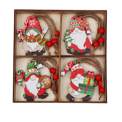 Wooden Christmas Tree Decoration Set with Gnomes