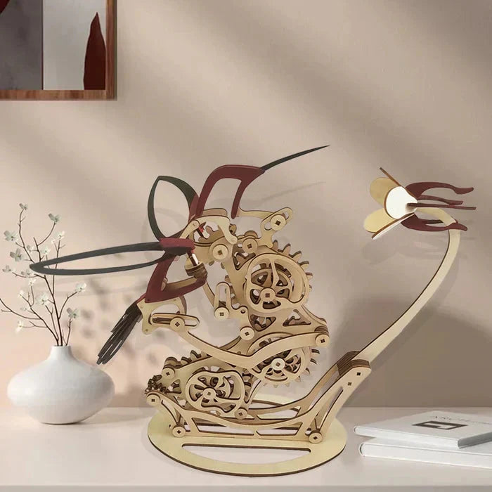 Kinetic Hummingbird Wood Sculpture - Movement Meets Art