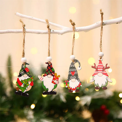 Wooden Christmas Tree Decoration Set with Gnomes