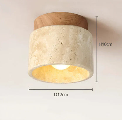 Japanese Ceiling Lamp Made of Yellow Marble in Wabi - Sabi Style