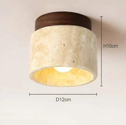 Japanese Ceiling Lamp Made of Yellow Marble in Wabi - Sabi Style