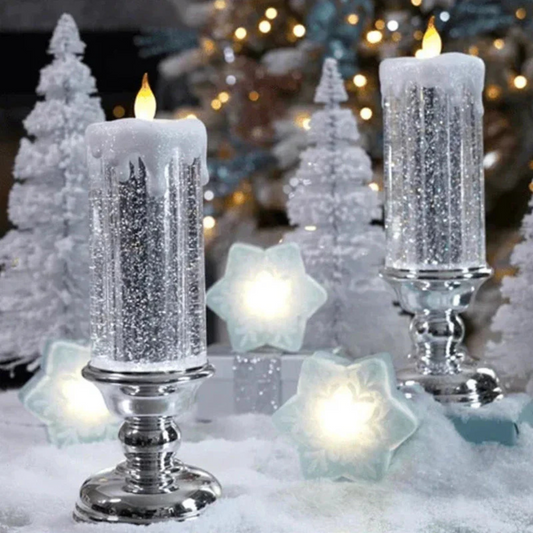 Led Christmas Candles with Glitter Effect