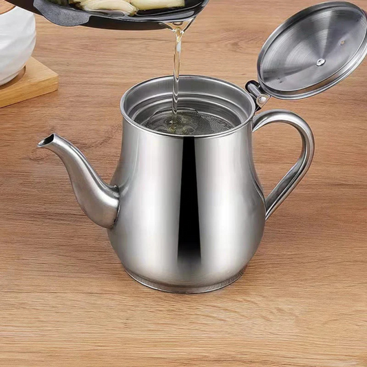 Stainless Steel Oil Can with Sieve - Clean & Sustainable Cooking!