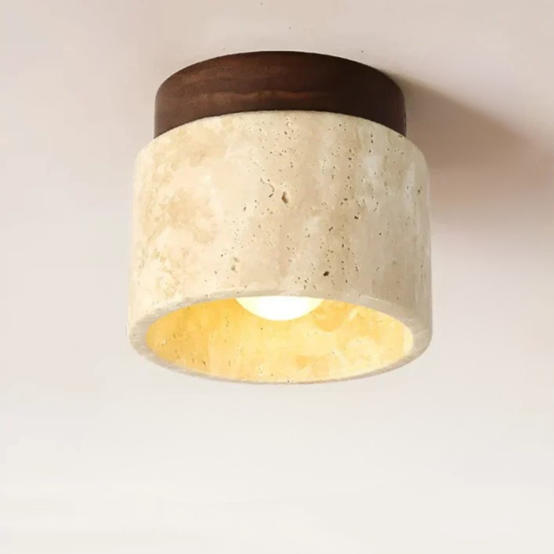 Japanese Ceiling Lamp Made of Yellow Marble in Wabi - Sabi Style