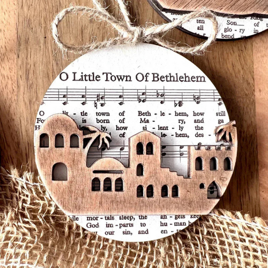 Musical Nativity Scene Ornament Made From Sheet Music