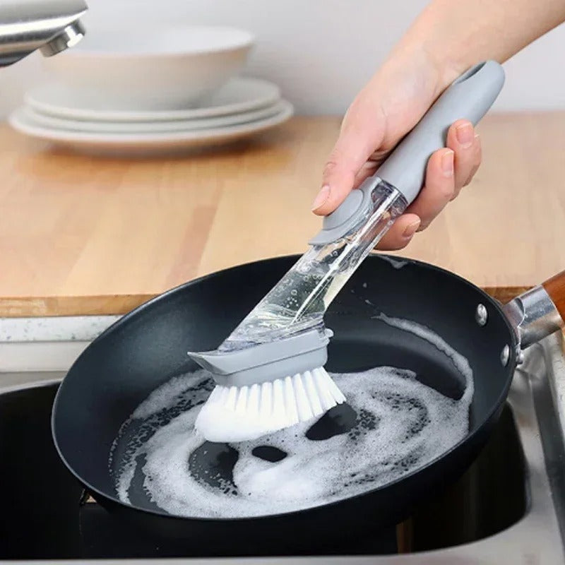 Practical Kitchen Brush with Long Handle and Soap Dispenser