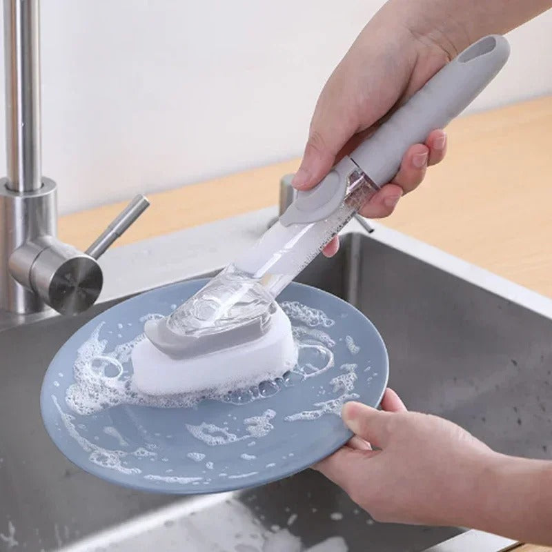 Practical Kitchen Brush with Long Handle and Soap Dispenser